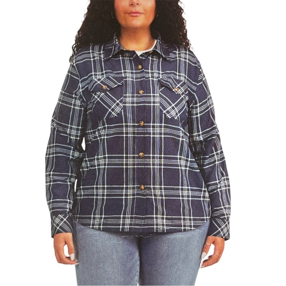 frank. by Frank And Oak Long Sleeve Blue and White Plaid Shirt Organic Size XL